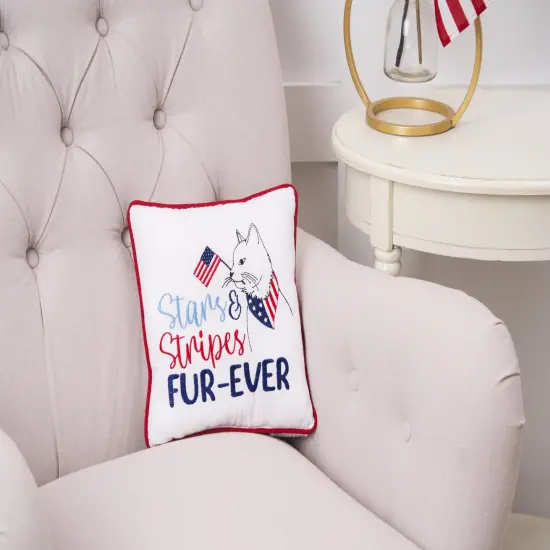 Patriotic Stars & Stripes Fur-Ever Cat Small/Petite Embroidered Accent Pillow, 10" x 10" {4}