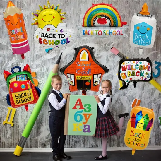 8PCS Back To School Balloons, Pencil Crayon School Bag Foil Balloons {2}