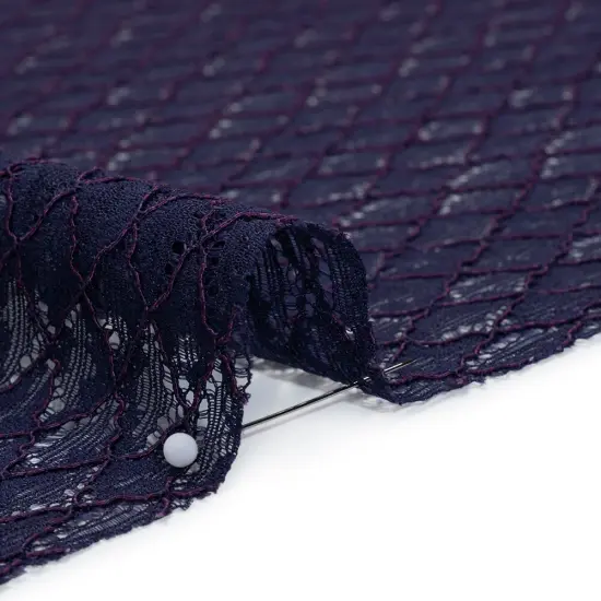1 Yard Navy Purple Corded Lace Fabric Diamond Lattice Eyelash Edge Sheer Soft Drape 50 Inch Width {3}