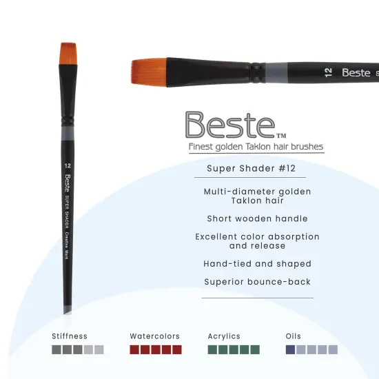 Creative Mark Beste Golden Taklon Super Shader #12Artist Brush, Professional Watercolor Brushes, For Acrylic Painting, Short Handle, Sharp Edges, Hand-Tied & Shaped {3}