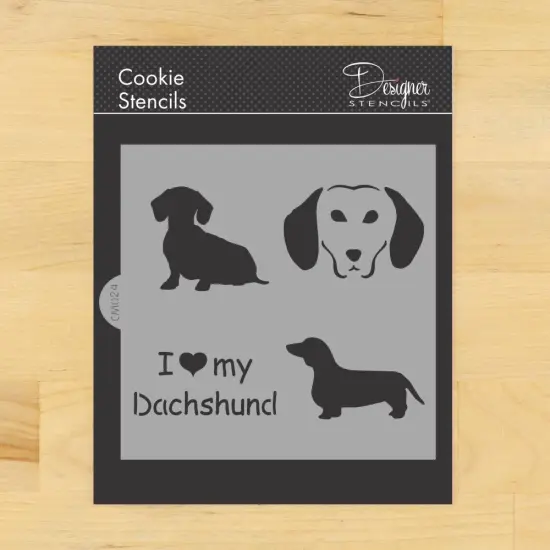 I Love My Dachshund Cookie & Craft Stencil | CM024 by Designer Stencils | Cookie Decorating Tools | Baking Stencils for Royal Icing, Airbrush, Dusting Powder | Craft Stencils for Canvas, Paper, Wood | Reusable Food Grade Stencil {1}