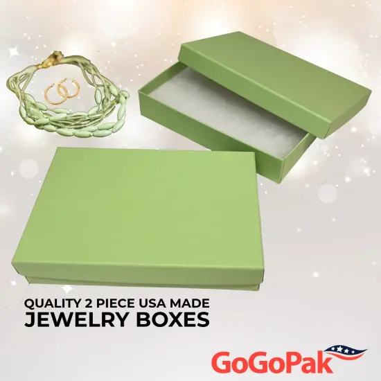 48 Boxes - Made in USA - Empty Jewelry Boxes - 2 Piece Cardboard with Filling 5-7/16" x 3-1/2" x 1" Matte Pistachio Green {5}