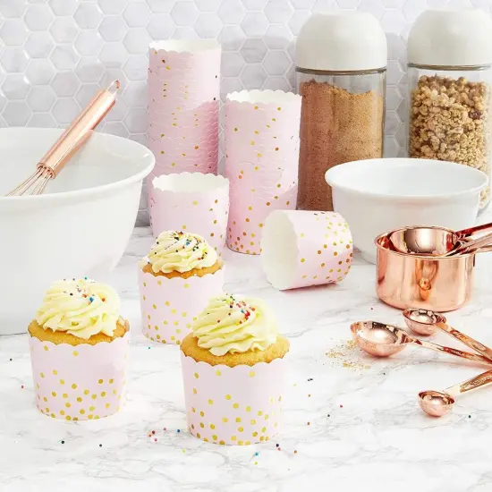 50 Pack Pink and Gold Cupcake Wrappers, Paper Baking Cups, Muffin Liners for Baby Shower, Birthday Party (2.2 In) {3}