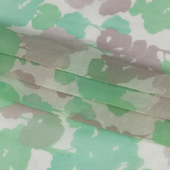 1 Yard Green Taupe Cream Forest Silhouettes Silk Chiffon 45 inch Width {3}
