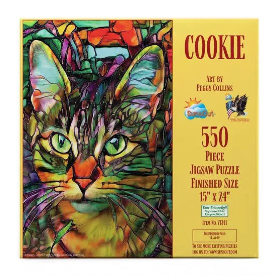 Sunsout Cookie Stained Glass Cat 550 pc Jigsaw Puzzle 71341 {4}