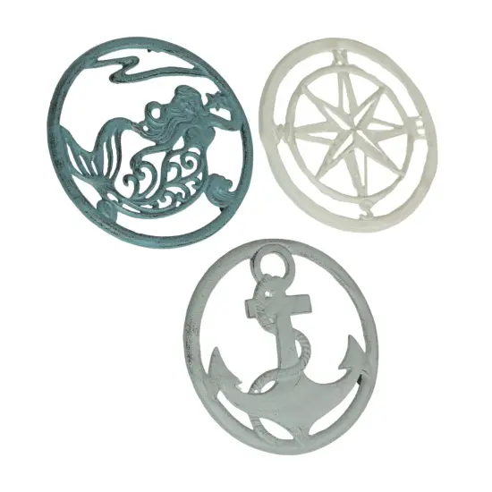 Set of 3 Cast Iron Nautical Design Kitchen Trivets Decorative Wall Hangings {3}