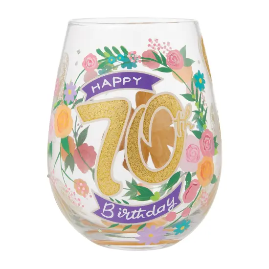 Enesco Lolita Happy 70th Stemless Wine Glass {1}