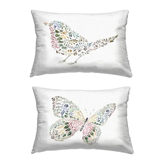 Botanical Pattern Fauna 2 PC Outdoor Printed Pillow Set Design by Danhui Nai, 14 x 7 x 20 {1}