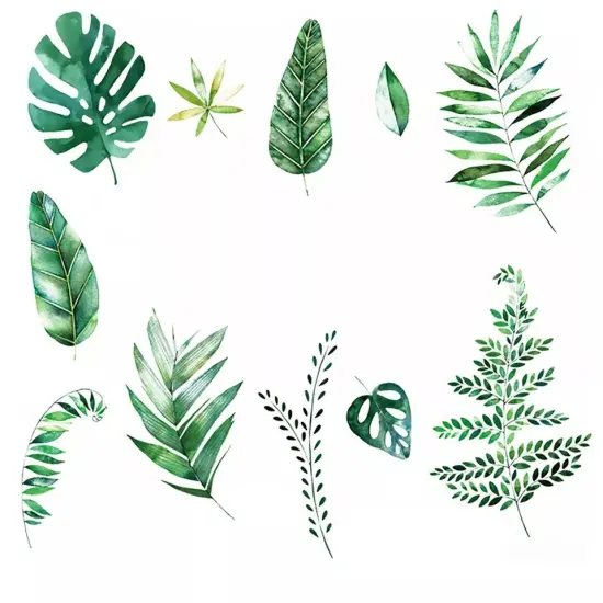 Green Assorted Tropical Leaves WALL STICKER Hanging Leaves Removable PVC Home {1}