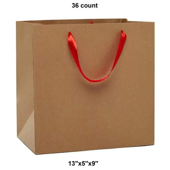 Kraft Euro Tote 13" x 5" x 9" with Satin Ribbon Handles Red {1}