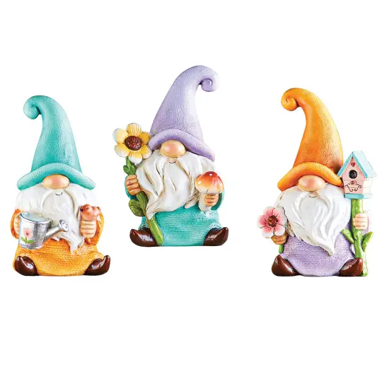 Collections Etc Hand-Painted Springtime Tabletop Gnome Figurines - Set of 3 {2}