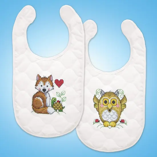 Design Works Stamped Bib Cross Stitch Kit 9"X14" 2/Pkg-Baby's Forest {3}