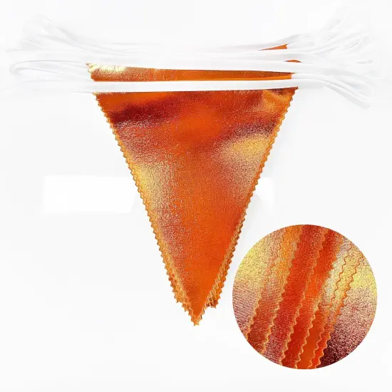 Orange Party Decorations Metallic Fabric Triangle Pennant Banner {2}