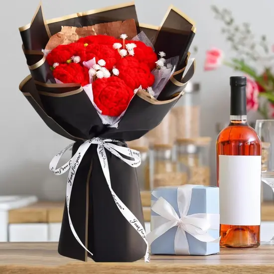 7pcs Crochet Red Roses Bouquet {3}