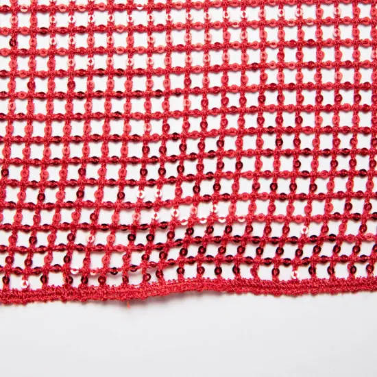 1 Yard Dazzling Sparkle Sequin Open Lace Fabric for Glamorous Bridal & Evening Wear 52" Width Red {7}