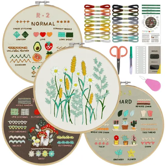 CYANFOUR 4 Stage Embroidery Kit for Beginners Adults, Easy to Learn 29 Different Stitches from Instruction & Video, Needlepoint Kits for Adults with Stamped Embroidery Patterns. {1}