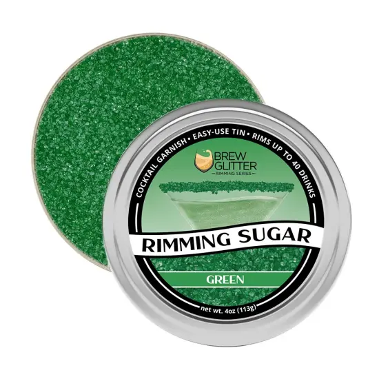 Brew Glitter - Green Rimming Sugar (4oz, 1x Bar Tin) Cocktail Garnish for Mixed Drinks & Refreshments {5}