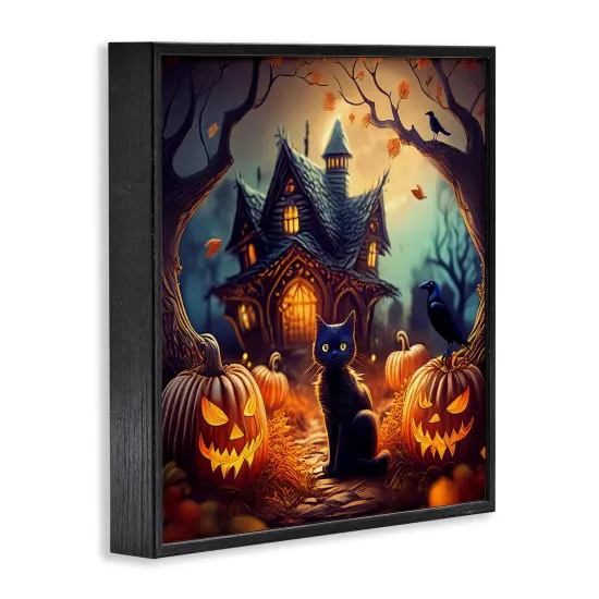 Stupell Industries Haunted House & Black Cat Framed Giclee Wall Art Design by Alina Georgescu {3}