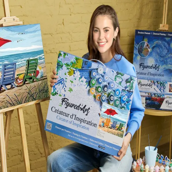 Figured'Art Paint by Numbers for Adults with Frame Beach Chairs 16"x20" - Craft Art Painting DIY Kit Canvas Already Stretched on a Wooden Frame {2}