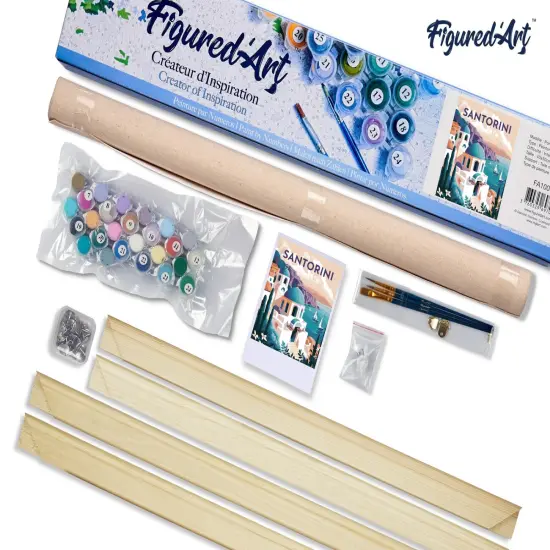 Figured'Art Paint by Numbers for Adults Travel Poster Santorini 16"x20" - Craft Art Painting Rolled Canvas with DIY wooden frame {5}