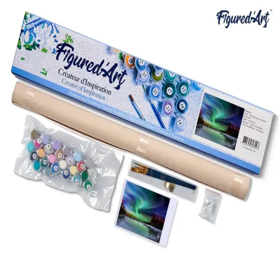 Figured'Art Paint by Numbers Kit for Adults Aurora borealis and Lake 16"x20" - Craft Art Painting DIY Kit Rolled Canvas without frame {5}