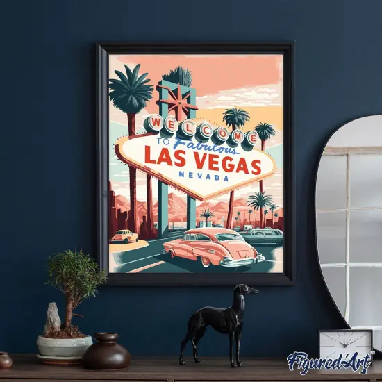 Figured'Art Paint by Numbers for Adults Travel Poster Las Vegas 16"x20" - Craft Art Painting Rolled Canvas with DIY wooden frame {4}