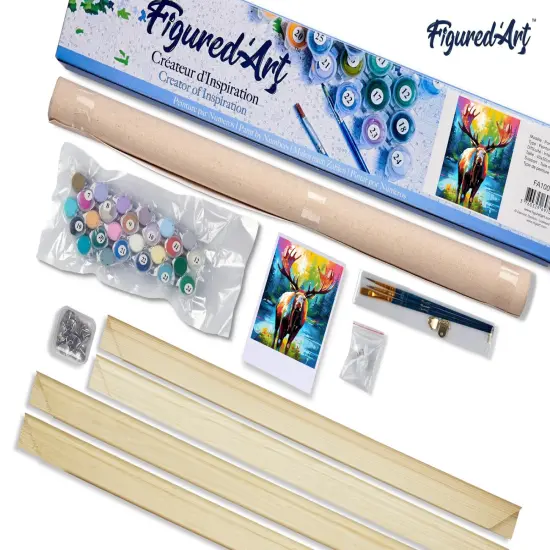 Figured'Art Paint by Number for Adults Colorful Abstract Moose 16"x20" - Craft Art Painting Rolled Canvas with DIY Wooden Frame {5}