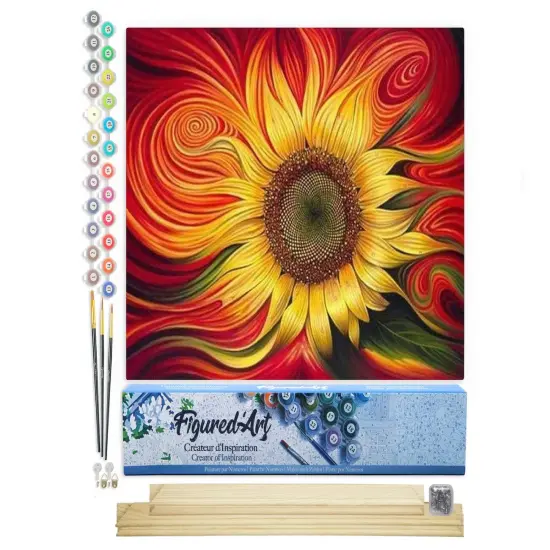 Figured'Art Paint by Numbers Kit for Adults Red Sunflower 16"x20" - Craft Art Painting Rolled Canvas with DIY wooden frame {1}