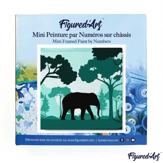 Figured'Art Mini Paint by Numbers Kit for Adults with Frame Elephant in the Forest Small format 8"x8" - Craft Art Painting DIY Canvas Already Stretched on a Wooden Frame {3}