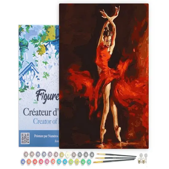 Figured'Art Paint by Numbers Kit for Adults with Frame Magical Red Dancer 16"x20" - Craft Art Painting DIY Kit Canvas Already Stretched on a Wooden Frame {1}