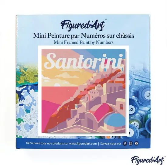 Figured'Art Mini Paint by Numbers Kit for Adults with Frame Travel Poster Santorini Sunset Small format 8"x8" - Craft Art Painting DIY Canvas Already Stretched on a Wooden Frame {3}