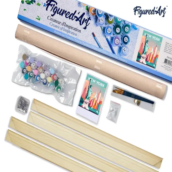 Figured'Art Paint by Numbers for Adults Travel Poster New York 16"x20" - Craft Art Painting Rolled Canvas with DIY wooden frame {5}