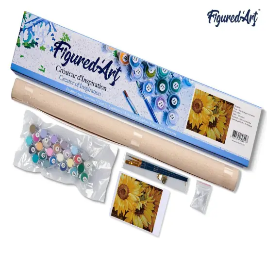 Figured'Art Paint by Numbers Kit for Adults Sunflower In Full Bloom 16"x20" - Craft Art Painting DIY Kit Rolled Canvas without frame {5}