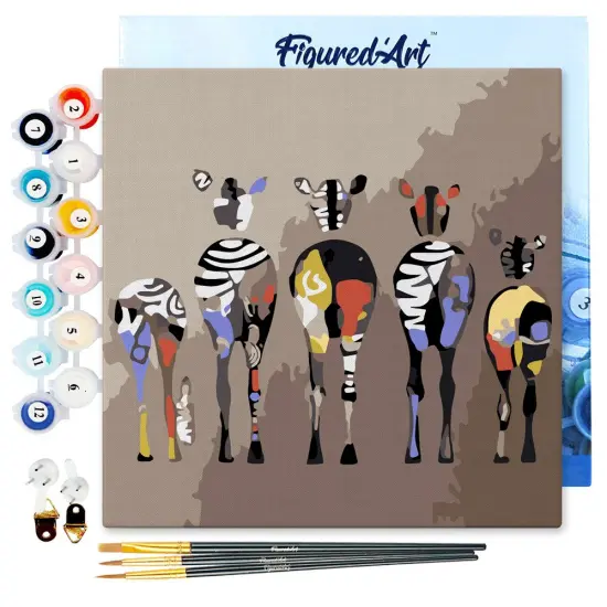 Figured'Art Mini Paint by Numbers Kit for Adults with Frame Zebras Back Small format 8"x8" - Craft Art Painting DIY Canvas Already Stretched on a Wooden Frame {1}