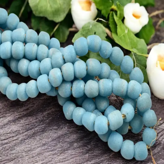 10-12mm Matte Ocean Blue African Recycled Glass Beads (19" Strand) {4}