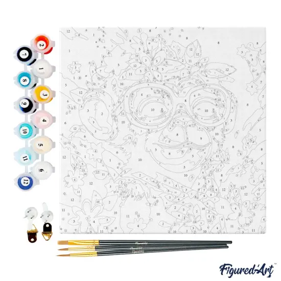 Figured'Art Mini Paint by Numbers Kit for Adults with Frame Fantasy monkey and flowers Small format 8"x8" - Craft Art Painting DIY Canvas Already Stretched on a Wooden Frame {4}
