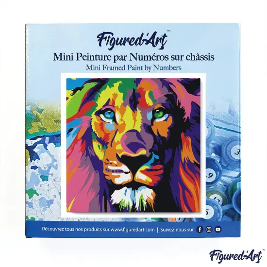Figured'Art Mini Paint by Numbers Kit for Adults with Frame Lion Pop Art Small format 8"x8" - Craft Art Painting DIY Canvas Already Stretched on a Wooden Frame {3}