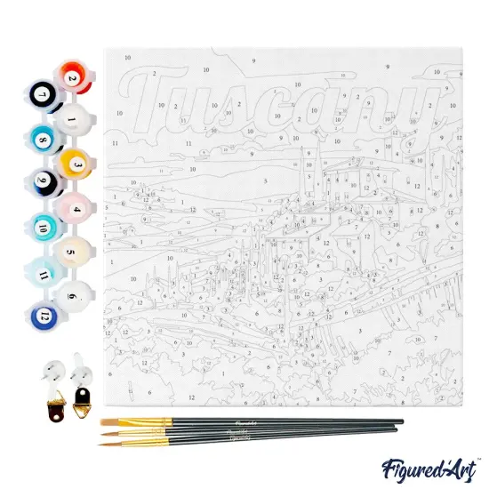 Figured'Art Mini Paint by Numbers Kit for Adults with Frame Travel Poster Tuscany Summer Small format 8"x8" - Craft Art Painting DIY Canvas Already Stretched on a Wooden Frame {4}
