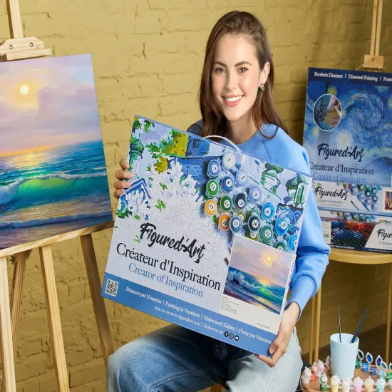 Figured'Art Paint by Numbers for Adults with Frame Seaside and Waves 16"x20" - Craft Art Painting DIY Kit Canvas Already Stretched on a Wooden Frame {2}