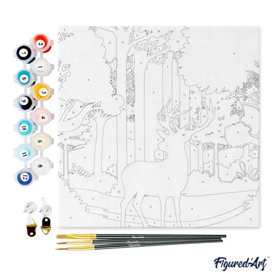 Figured'Art Mini Paint by Numbers Kit for Adults with Frame Deer in the Forest Small format 8"x8" - Craft Art Painting DIY Canvas Already Stretched on a Wooden Frame {4}