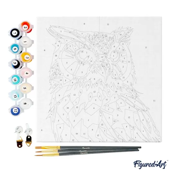 Figured'Art Mini Paint by Numbers Kit for Adults with Frame Owl Abstract Pop Art Small format 8"x8" - Craft Art Painting DIY Canvas Already Stretched on a Wooden Frame {4}