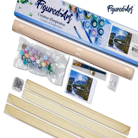 Figured'Art Paint by Numbers Kit for Adults Mountain and River 16"x20" - Craft Art Painting Rolled Canvas with DIY wooden frame {5}