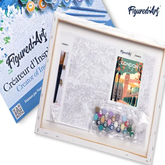 Figured'Art Paint by Numbers for Adults with Frame Travel Poster London 2 16"x20" - Craft Art Painting DIY Kit Canvas Already Stretched on a Wooden Frame {5}