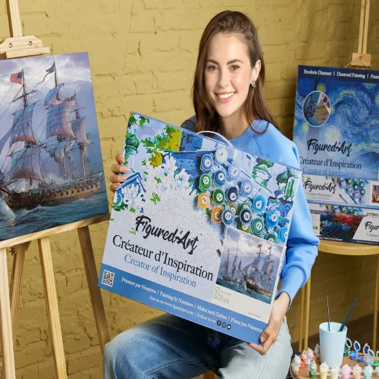 Figured'Art Paint by Numbers for Adults with Frame The American Fleet 16"x20" - Craft Art Painting DIY Kit Canvas Already Stretched on a Wooden Frame {2}