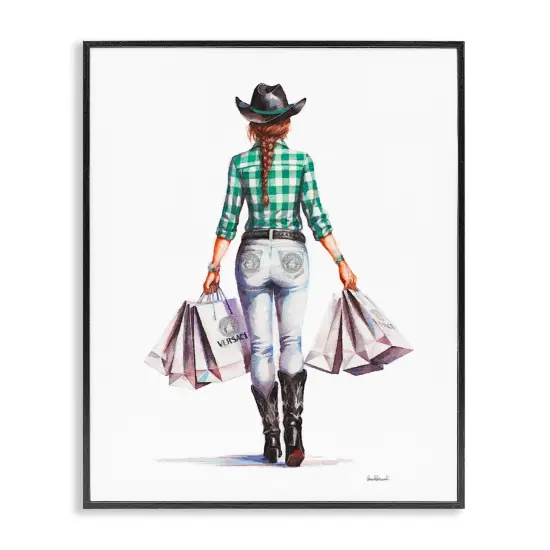 Stupell Industries Country Cowgirl Shopper Framed Giclee Wall Art Design by Amanda Greenwood {1}