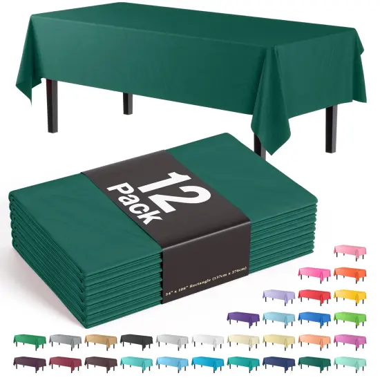 Exquisite 12-Pack Premium Plastic Tablecloth 54in. x 108in. Rectangle Plastic Table Cover Dark Green {1}