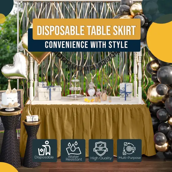 Ruffle Disposable Table Skirt 14 Ft Long Pleated Table Skirts with Adhesive Strip &ndash; Fits 6ft+ Rectangle or Round Tables &ndash; Ideal for Birthday Parties, Gender Reveal, Baby Showers & Event Decorations 6 pack by Exquisite Gold {6}