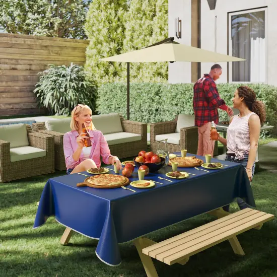 Exquisite Vinyl Tablecloth &ndash; 54" x 70" &ndash; Pack of 1 &ndash; Rectangular Plastic Table Cover with Flannel Backing &ndash; Reusable & Waterproof Tablecloth for Events and Parties Dark Blue {5}