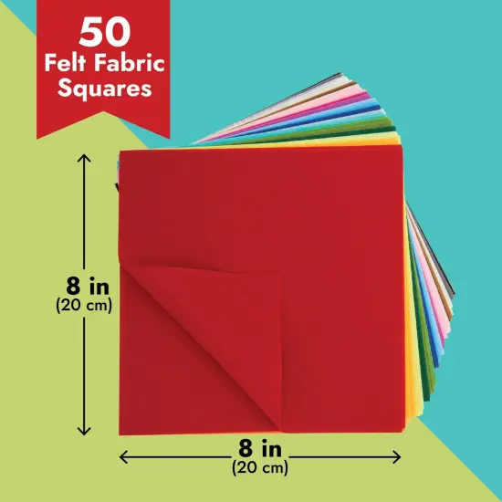 50 Pack Felt Fabric Sheets for Crafts, Sewing, Party Decorations, 8x8" (20x20cm, 25 Rainbow Colors) Multicolor {4}