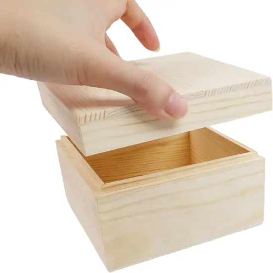 2Pcs Wooden Unfinished Storage Box with Top Lid 4.72" x 4.72" Square Wooden Pine Box DIY Craft Stash Boxes Gift Box for Arts Hobbies and Home Storage {5}